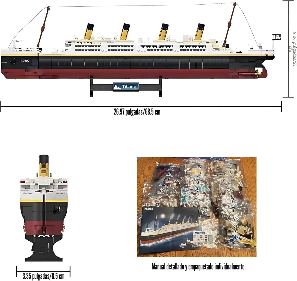 Kit de modelo Titanic - Juego de bloques de construcción de buques Titanic grandes, rompecabezas educativo 3D STEM, regalos para niños y adultos, arquitectura coleccionable ideal para decoración del hogar y la oficina