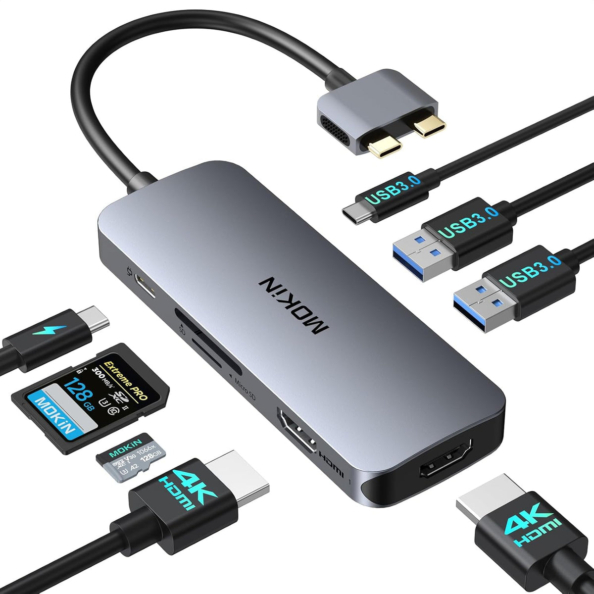 Estación de acoplamiento para MacBook Pro Air, estación de acoplamiento USB C de doble monitor, adaptador HDMI dual para Mac MacBook Pro con 2 HDMI (4K @60 Hz), 3 USB 3.0, lector de tarjetas SD TF y