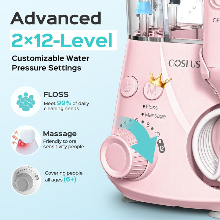 COSLUS - Hilo dental avanzado con agua para dientes: 2 modos y 12 c...