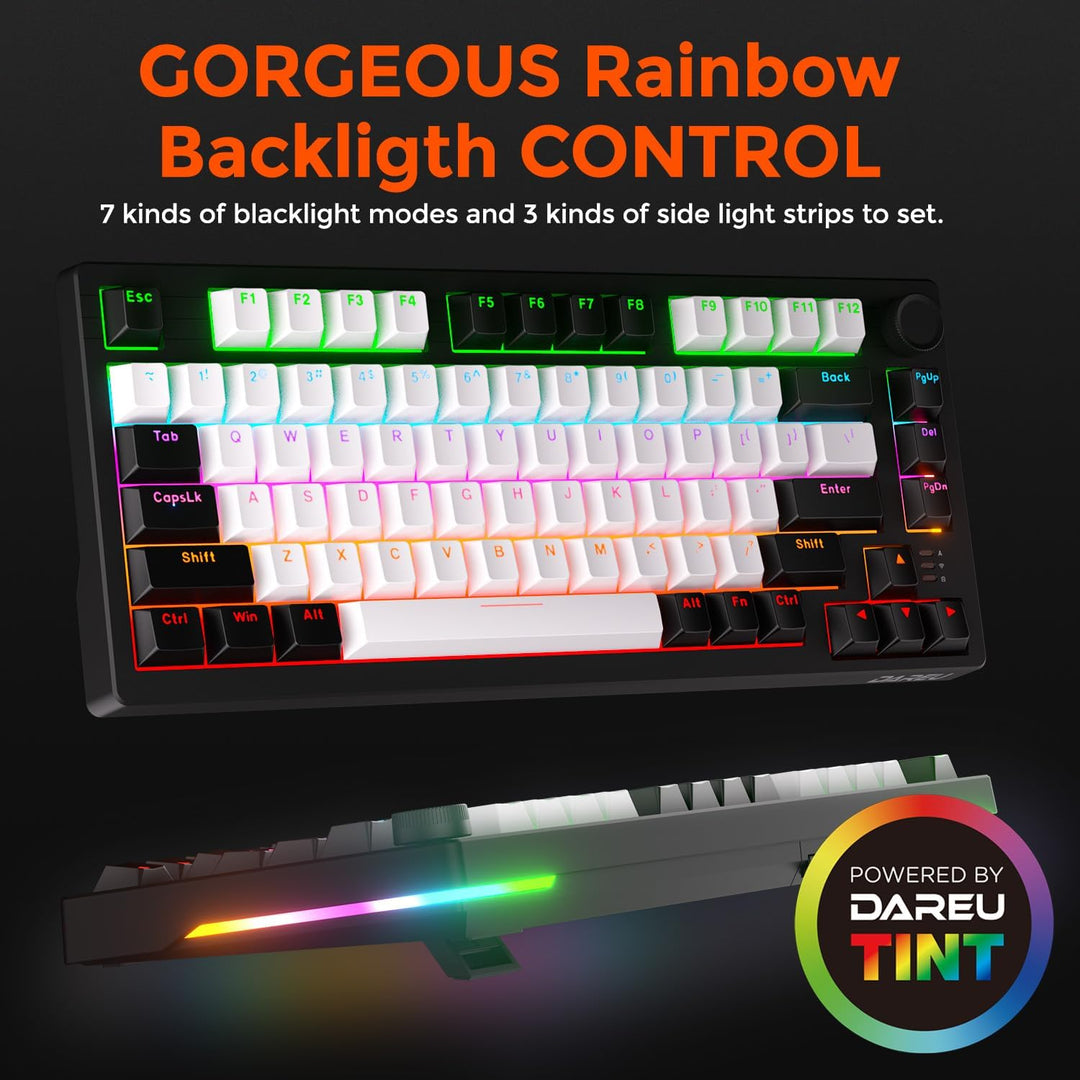 DAREU EK75 Teclado mecánico con cable, teclado 75% con perilla de v...