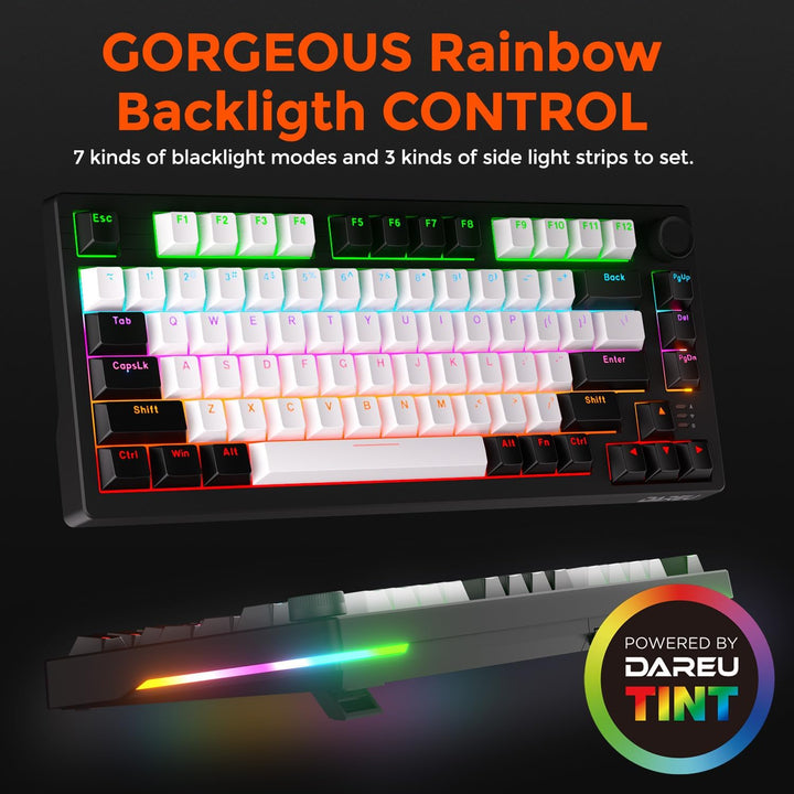 DAREU EK75 Teclado mecánico con cable, teclado 75% con perilla de v...