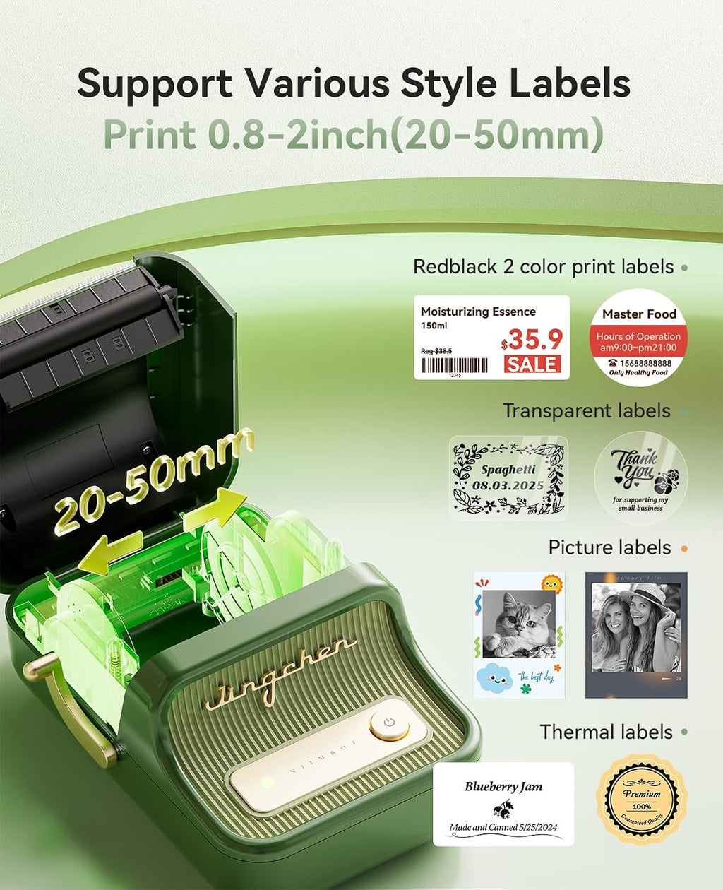 NIIMBOT Label Maker, B21 Pro 300DPI Impresora de pegatinas HD para fotos, verde