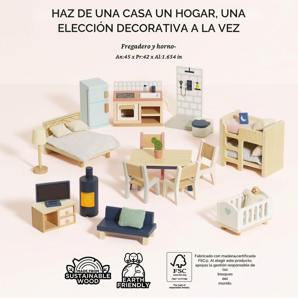 Le Toy Van Wooden Dolls House Full Starter Furniture & Accessories Playset