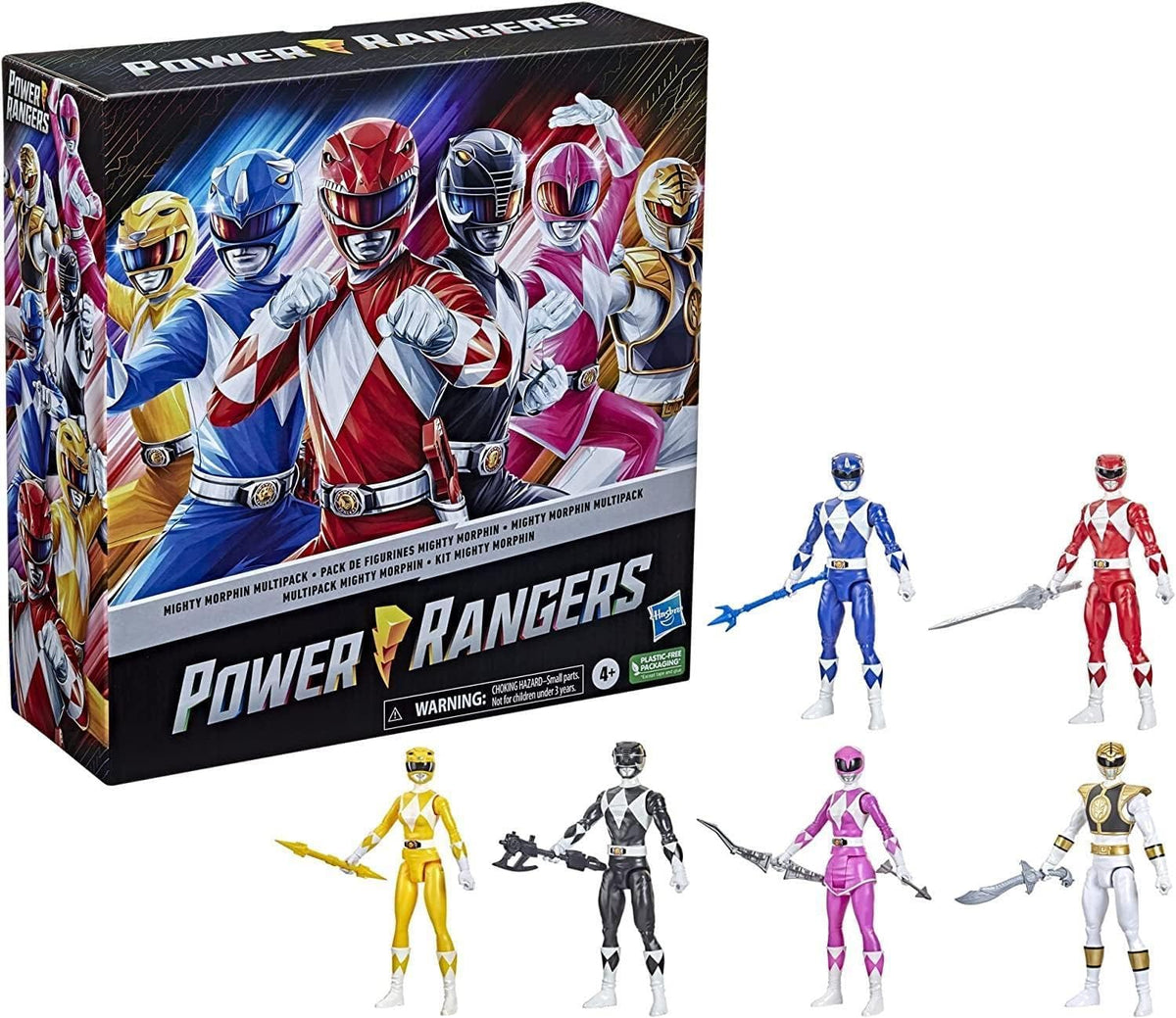 Power Rangers Mighty Morphin - Paquete de 6 figuras de acción de 12 pulgadas, juguetes con accesorios para niños de 4 años en adelante (exclusivo de Amazon)