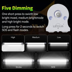 Lámpara LETOUR Tubo LED de luz magnética, luces de trabajo 6000 lúmenes, 10400 mAh, 5 opciones de iluminación, linterna de campamento, recargable por USB, luces portátiles con 2 imanes de duración durante 80