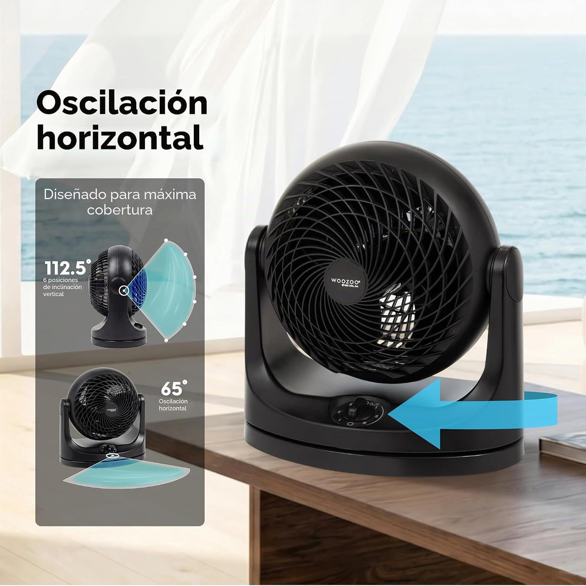 IRIS USA WOOZOO Ventilador de escritorio mediano, oscilante, inclin...