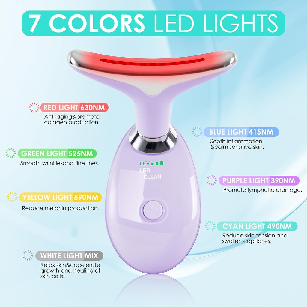 Masajeador Facial de Terapia de Luz Roja para Cara y Cuello, Vara de Escultura Facial con 7 Colores (Lila Claro)