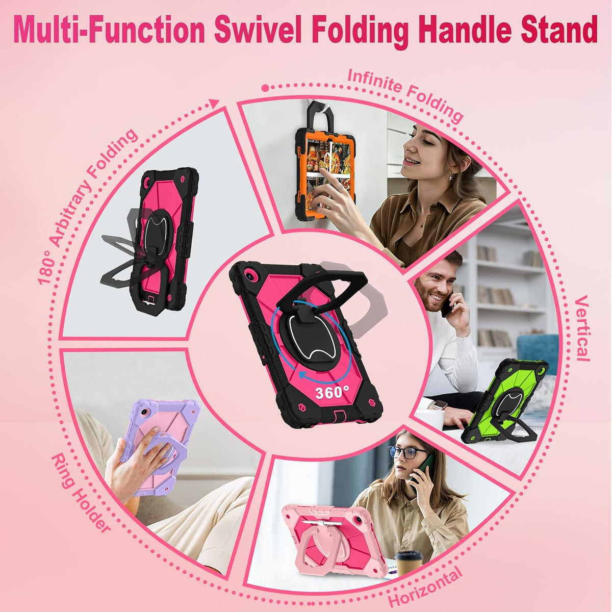 WESOROL Funda para Samsung Galaxy Tab A11 Plus Galaxy Tab A9 Plus de 11 pulgadas, a prueba de golpes para tableta Samsung A11+/A9+ con protector de pantalla con soporte giratorio de 360 grados, soporte para lápices, negro y rosa