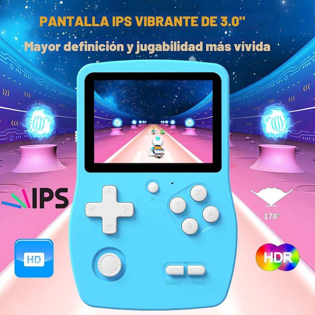 Juegos de mano de 32 bits para niños precargados 139 videojuegos, reproductor de videojuegos portátil con pantalla IPS de 3.0 pulgadas y batería recargable, mini juegos de viaje, regalos electrónicos