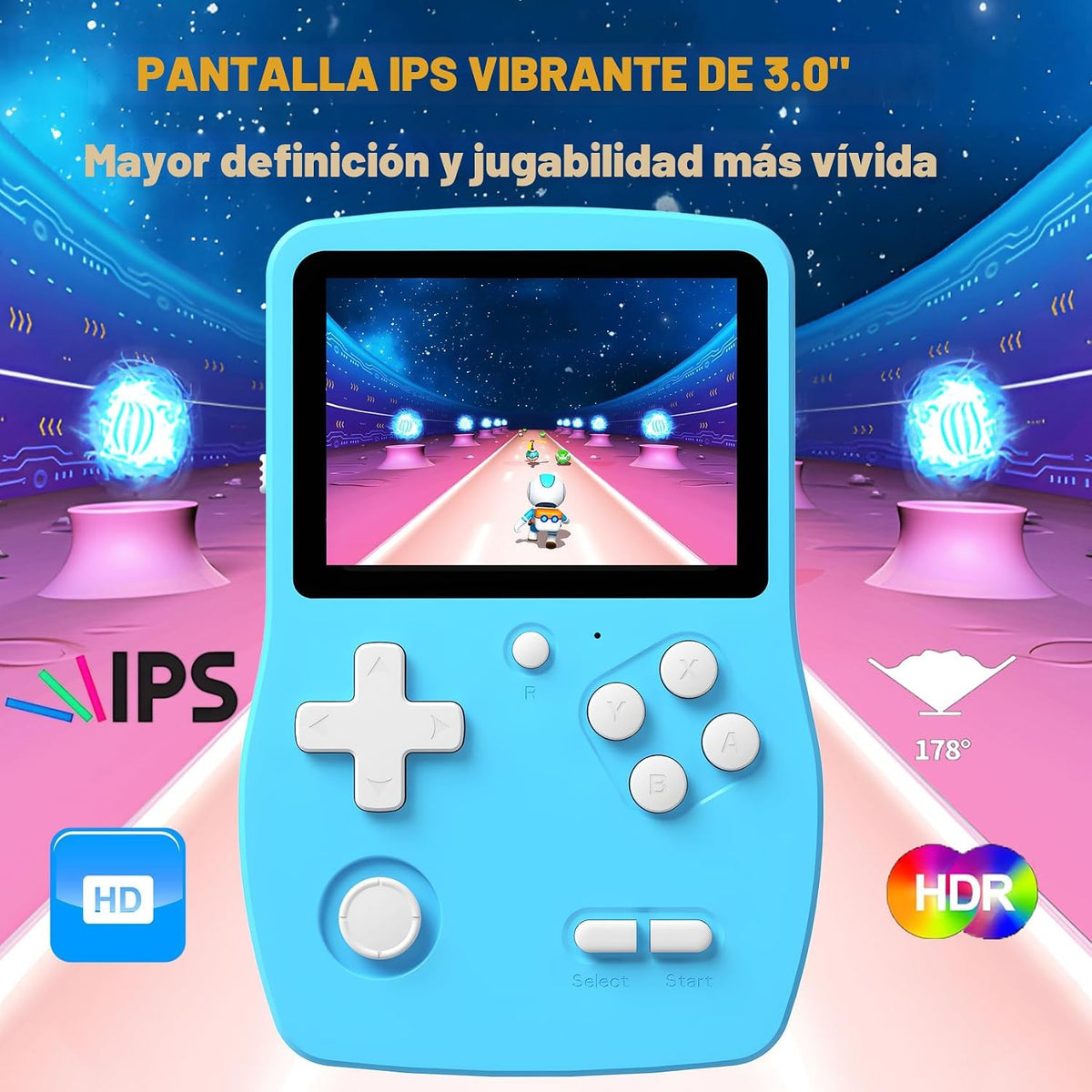 Juegos de mano de 32 bits para niños precargados 139 videojuegos, reproductor de videojuegos portátil con pantalla IPS de 3.0 pulgadas y batería recargable, mini juegos de viaje, regalos electrónicos