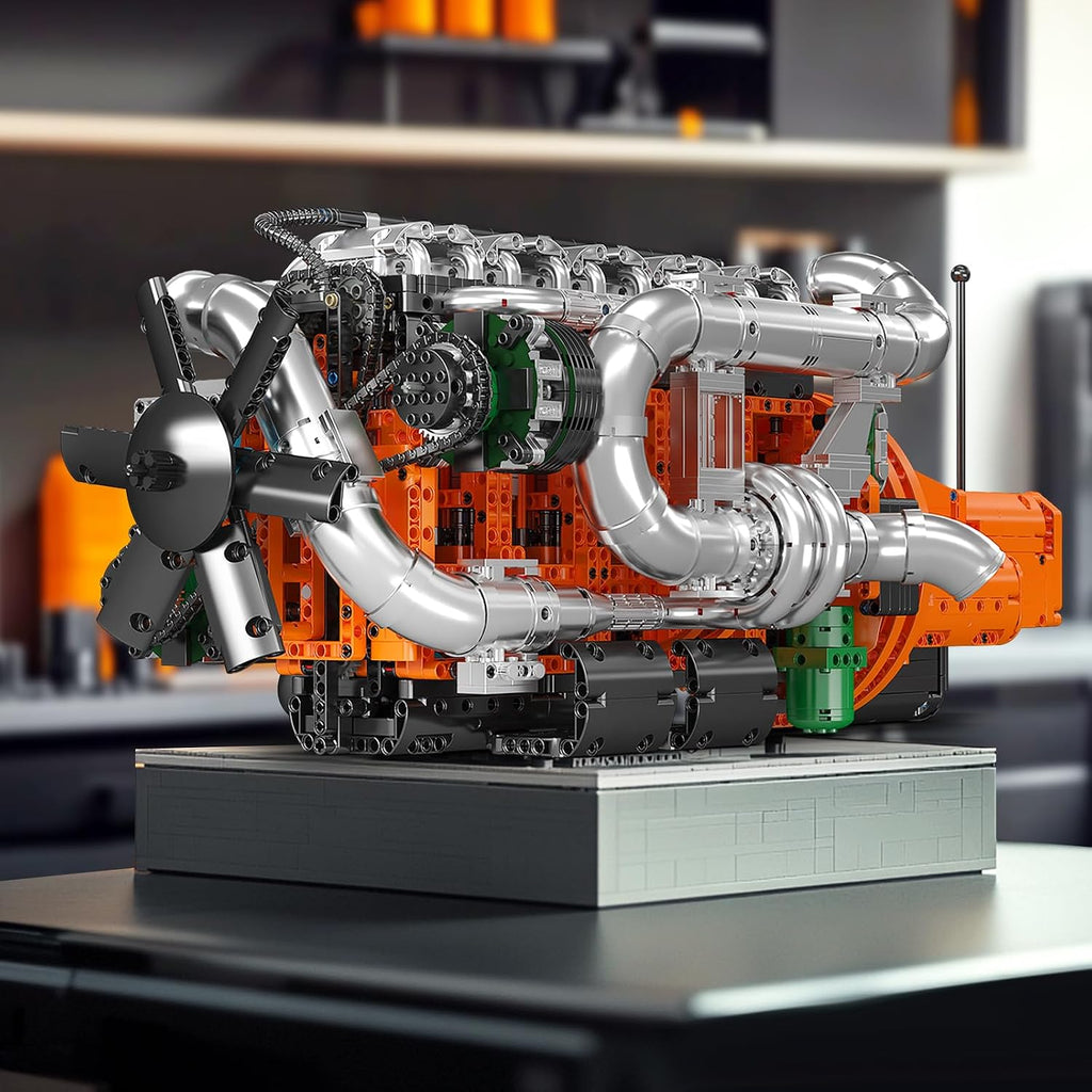 Mould King 10200 Kit de Modelo de Motor V8 para Camión, Kit MOC de Modelo de Motor con Transmisión, Kit de Construcción de Modelo de Ingeniería con Batería 3236 PCS