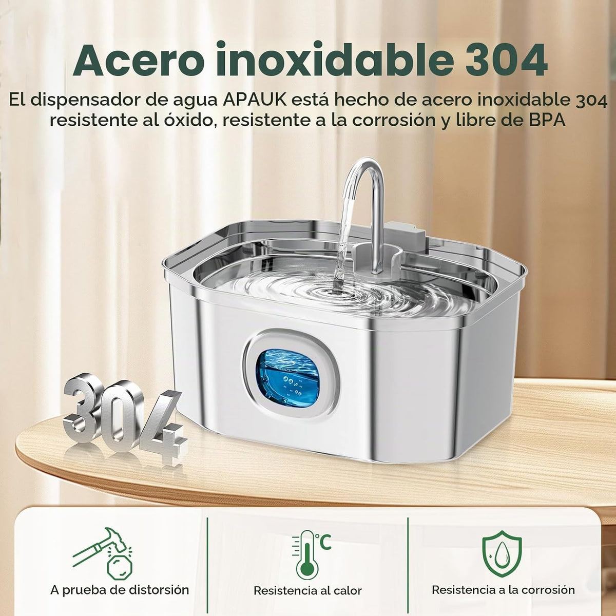 APAUK Fuente de Agua para Gatos de Acero Inoxidable, Fuente de Agua para Mascotas 108 oz/3.2 L