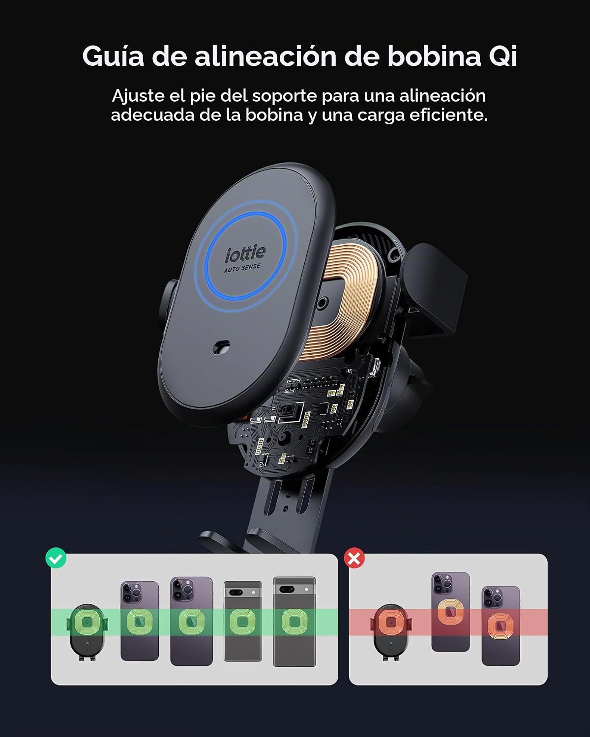 iOttie Auto Sense 2 - Soporte para teléfono de auto para salpicadero y parabrisas con carga inalámbrica Qi, soporte de teléfono y cargador de sujeción automática para iPhone, Google Pixel