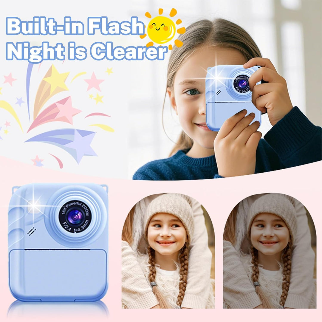Cámara de impresión instantánea para niños, cámara de video 1080P c...