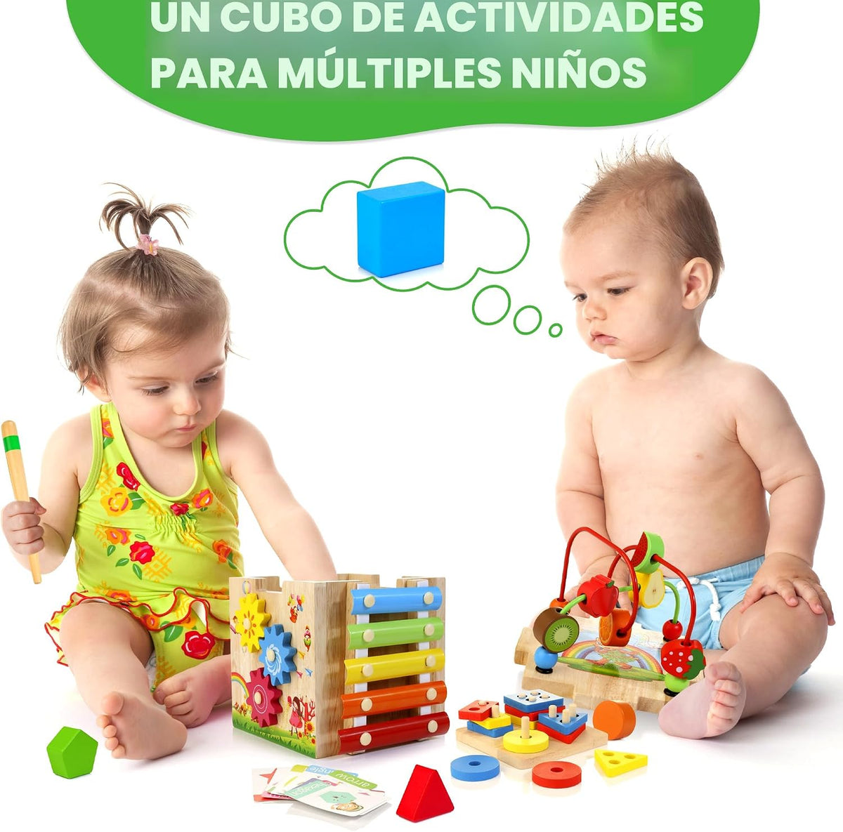 Cubo de actividad para bebé de madera 8 en 1 - Xilófono, clasificador de formas, ábaco | Juguetes de regalo de 1er cumpleaños para niños de 1 2 3 años | Juguete educativo montessori para niños