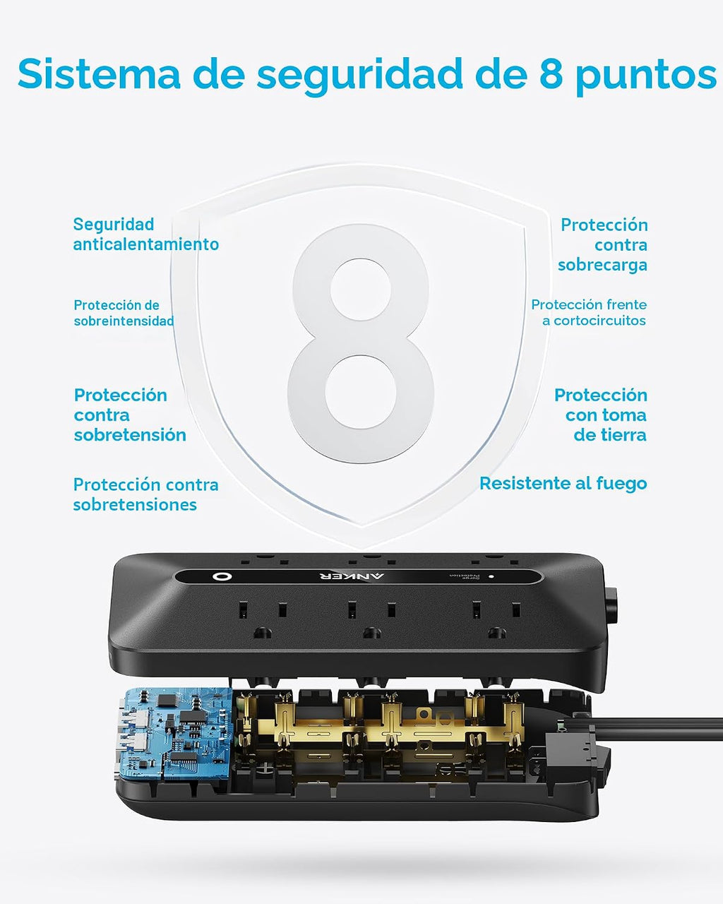 Anker Regleta con protector contra sobretensiones de 300J, extensor de