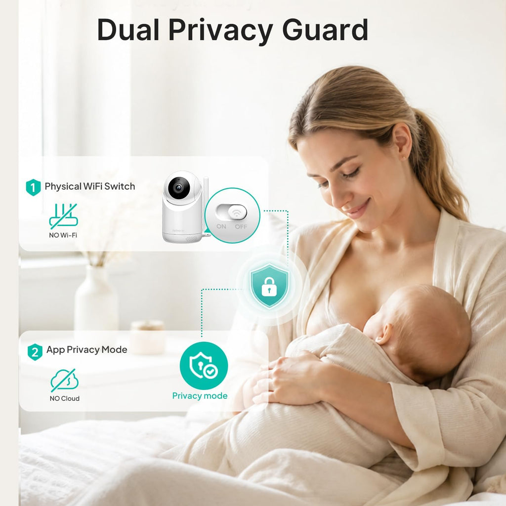 Jartoo Monitor inteligente para bebés con cámaras 2K 2 y soporte, pantalla de 5.5 pulgadas, Wi-Fi híbrido y sin conexión Wi-Fi, largo alcance, detección impulsada por IA, aplicación gratuita y