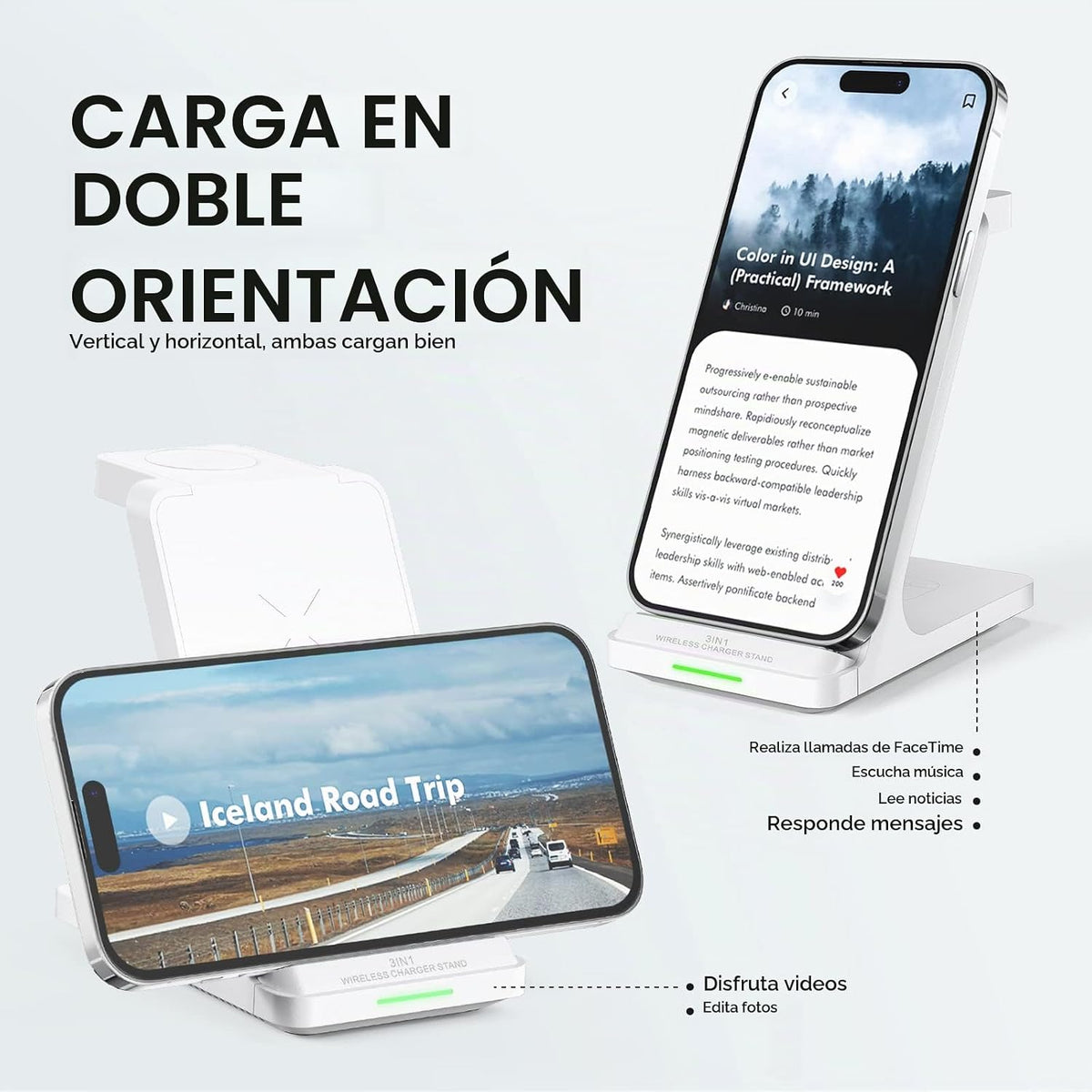 Estación de carga inalámbrica rápida 3 en 1 para múltiples dispositivos