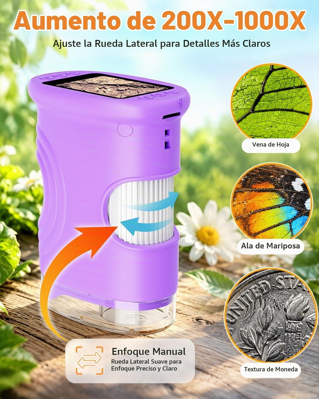 Microscopio portátil digital 1000X para niños, juguetes y regalos
