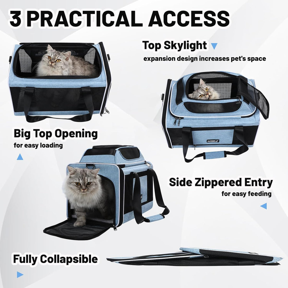 Transportadora Cat Top expandible 18x11x11, aprobada por United y Delta