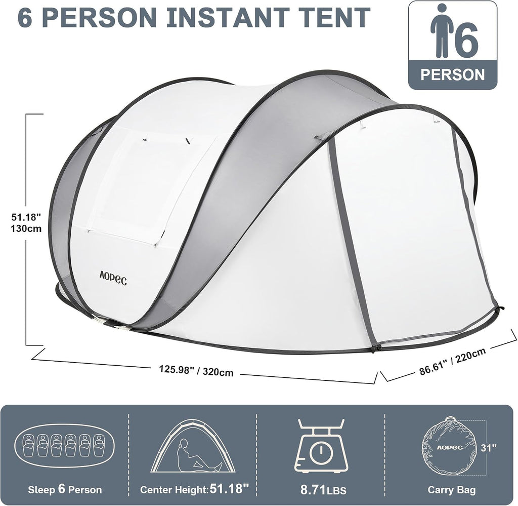 Tienda de campaña desplegable para 2/4/6 personas, tienda instantánea impermeable PU4500mm, amplia tienda de campaña ventilada con porche delantero, instalación rápida, ligera y portátil para