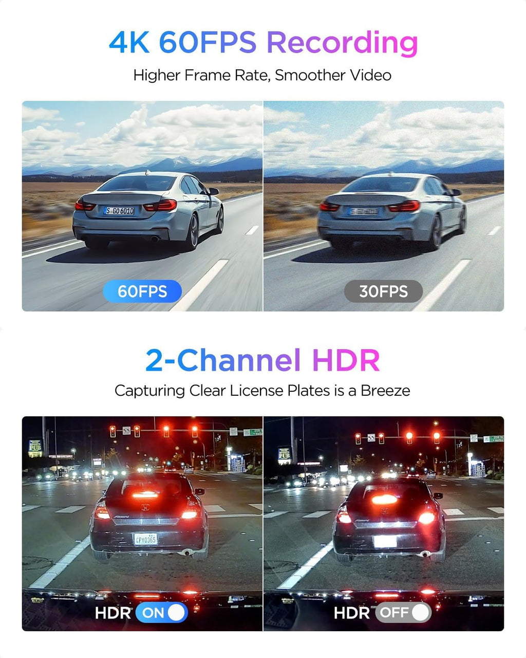 VIOFO A329S 4K 60FPS Dash Cam delantera y trasera, STARVIS 2 HDR, Wi-Fi 6