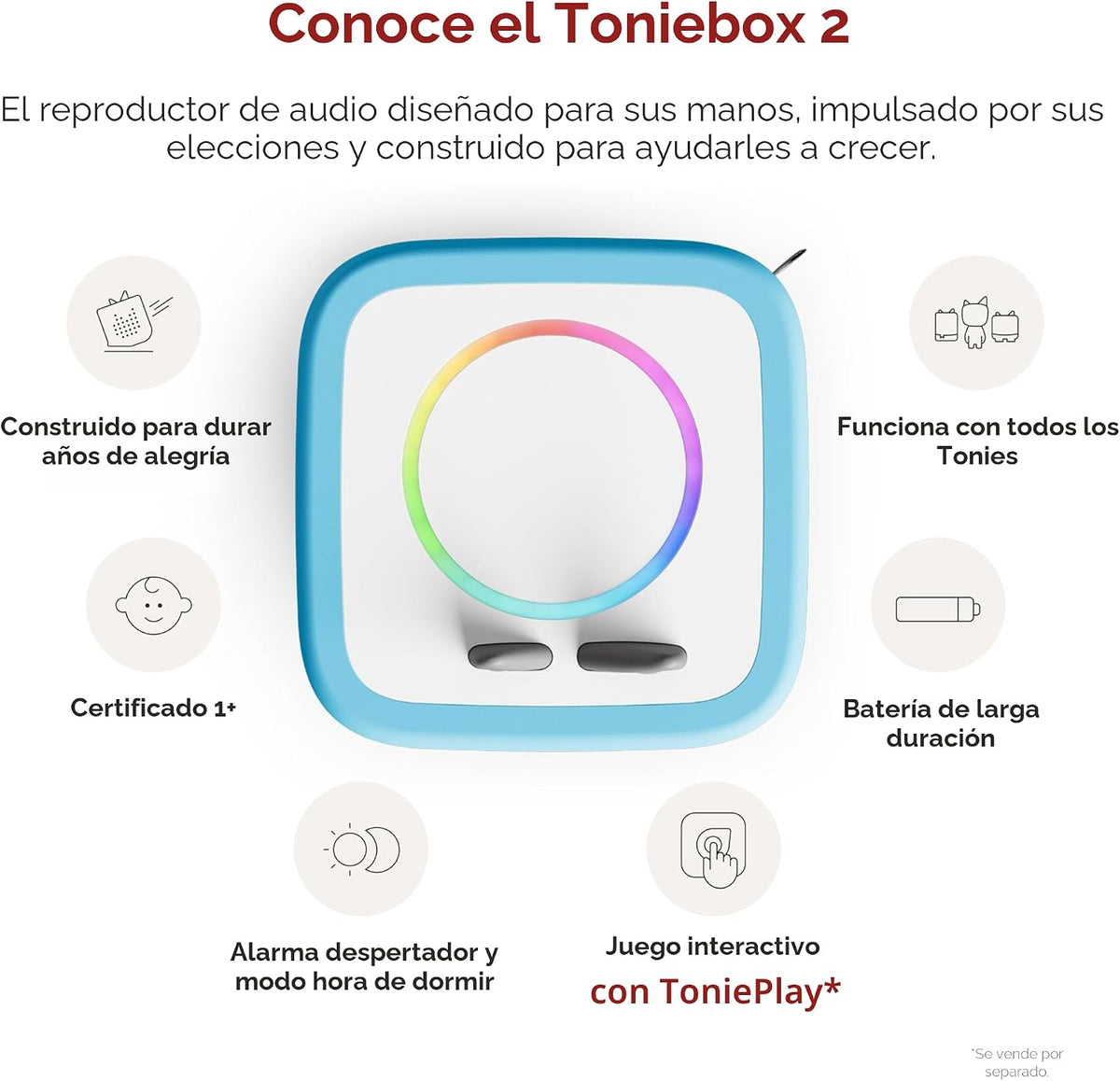 Toniebox 2 My First Farm Bundle para niños de 1 años en adelante, con vaca, caballo y cerdo suaves y exprimibles, azul cielo