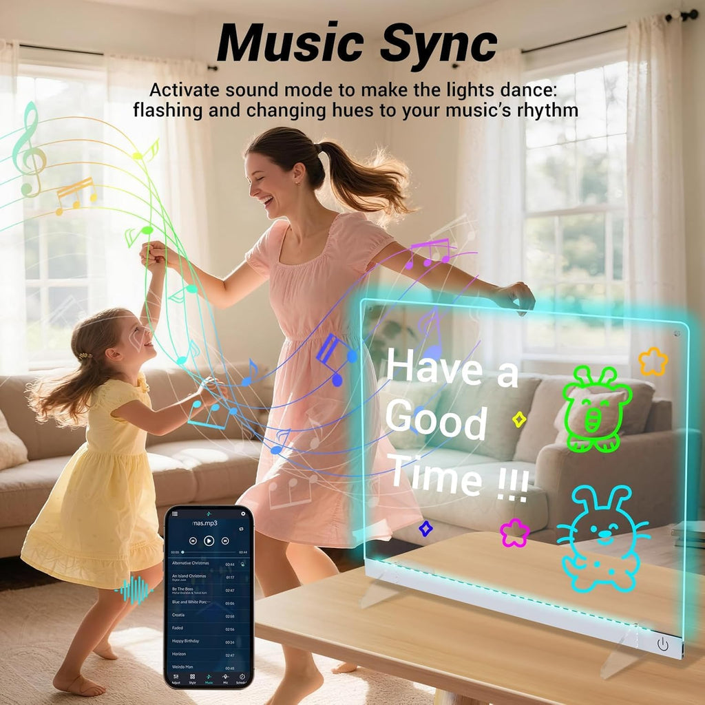 Tablero de dibujo inteligente de 14.1 x 10.9 pulgadas con control remoto de aplicación de sincronización de música, tablero de notas LED brillante con colores, tableta de dibujo con luz de neón