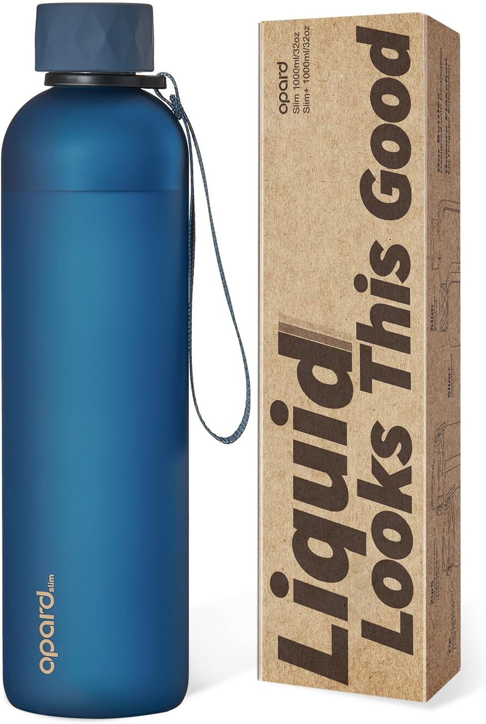 Opard Slim Pro Botella de agua de 32 onzas, botella de agua de plástico sin BPA, con textura de agarre de goma facetada, monocap a prueba de fugas, color azul medianoche, reutilizable para viajes