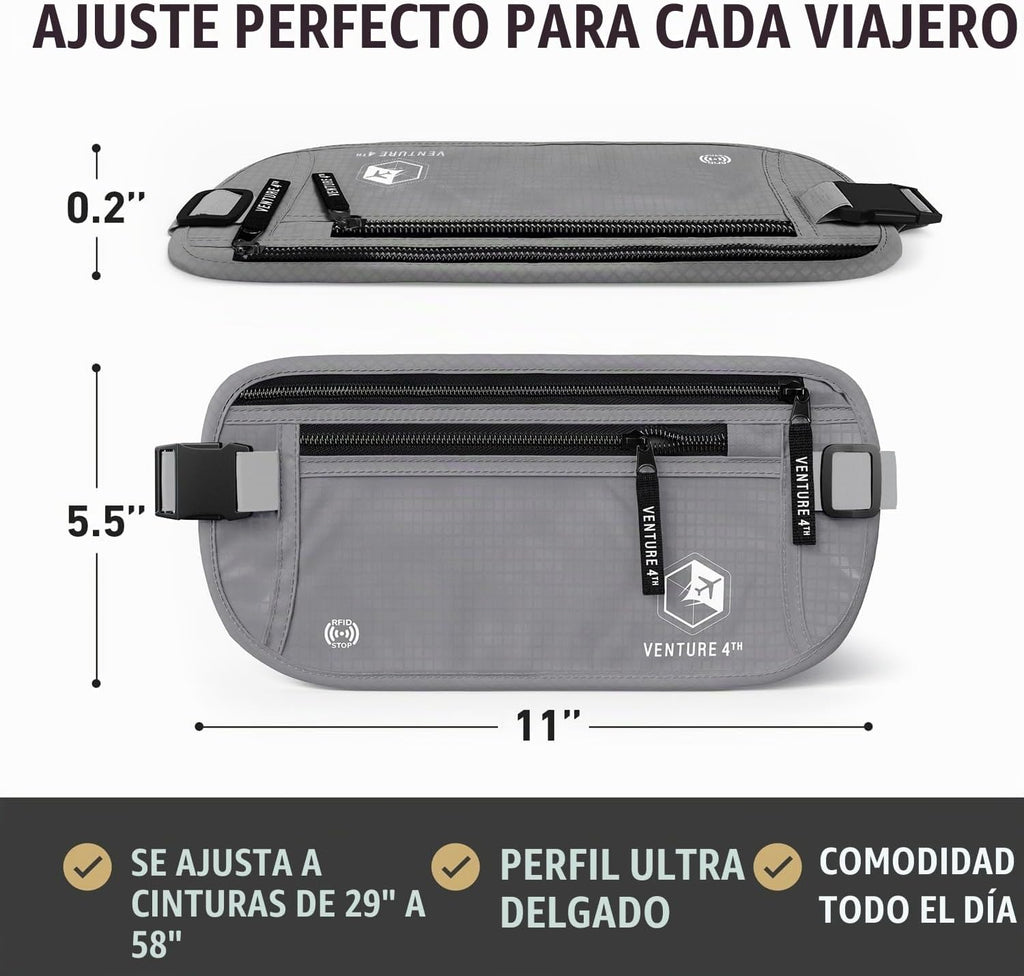 VENTURE 4TH Cinturón de dinero de viaje, RFID Bloqueo Titular de pasaporte - Plata