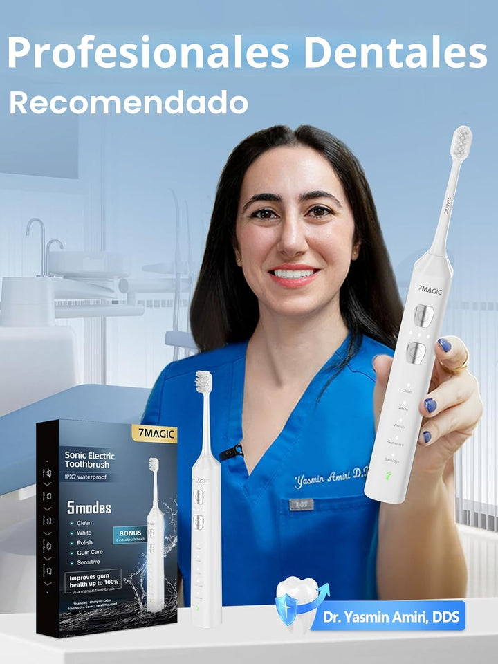 7MAGIC - Cepillo de dientes eléctrico sónico, tiempo de funcionamie...