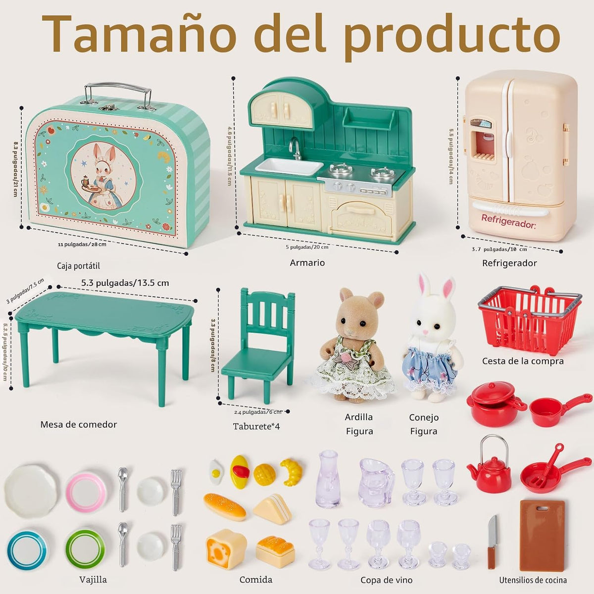 Juego de maletas de muebles de cocina para niños, 2 muñecas flexibles, mesa de comedor, utensilios de cocina, vajilla, refrigerador, pan, accesorios de casa de muñecas para juegos de simulación, regalo de Navidad y cumpleaños para niñas a partir de 3 años