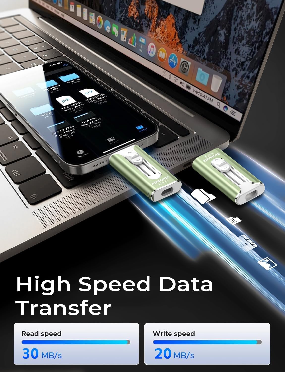 AUAMOZ Mini unidad flash de doble interfaz de 256 GB, memoria portá...