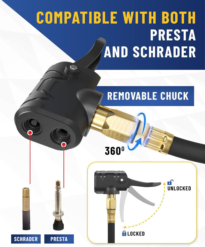 Adaptador de Válvula Presta para Bomba con Pinza de Aire Desmontabl...