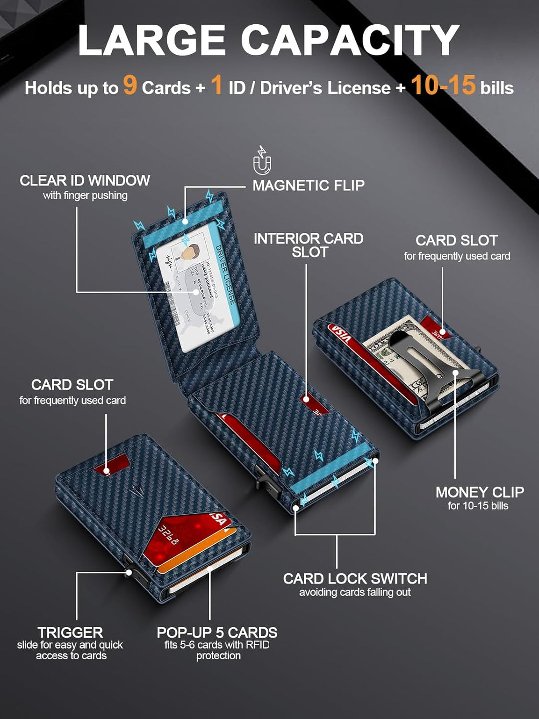 Cartera para hombre, delgada y minimalista con clip para dinero y v...