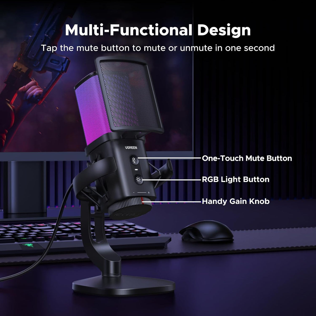 UGREEN Micrófono USB para juegos para transmisión, chat, micrófono