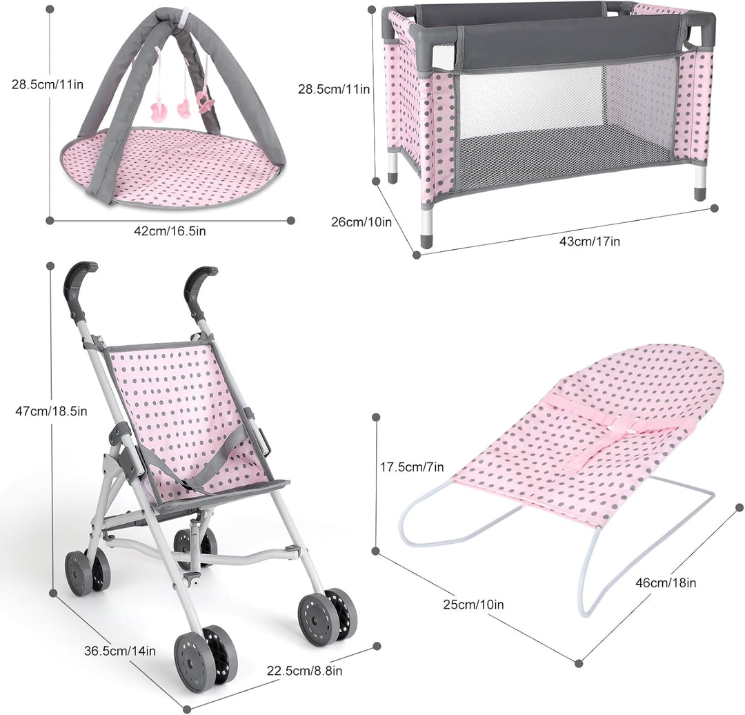deAO Muñeca de bebé, cochecito de cuna, cama de guardería, juego de...