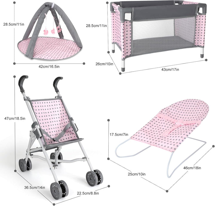 deAO Muñeca de bebé, cochecito de cuna, cama de guardería, juego de...