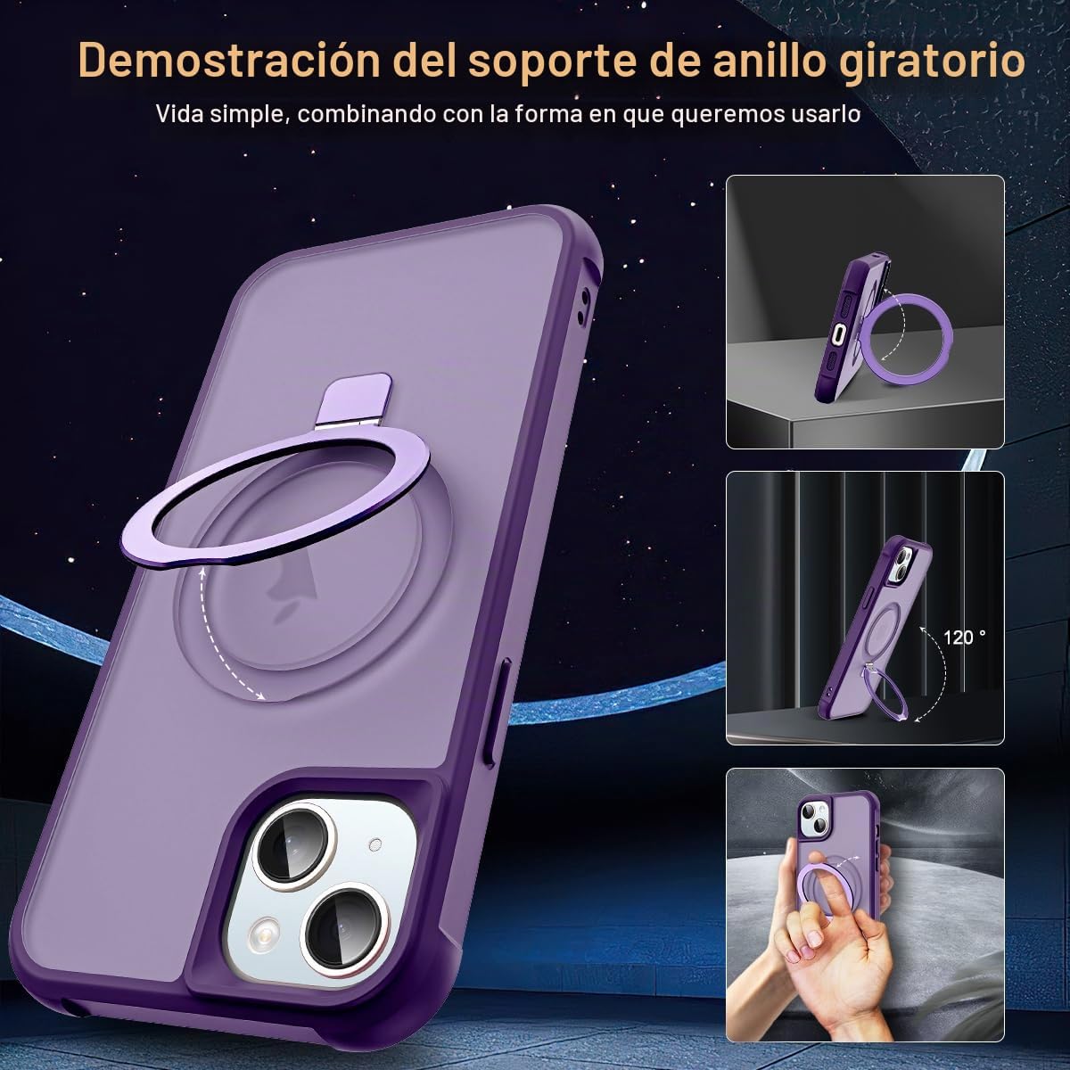 SKYLMW – Funda compatible con iPhone 15 con soporte magnético invisible tipo anillo, funda translúcida de grado militar para iPhone 15 de 6.1 pulgadas [compatible con MagSafe] [excelente sensación de
