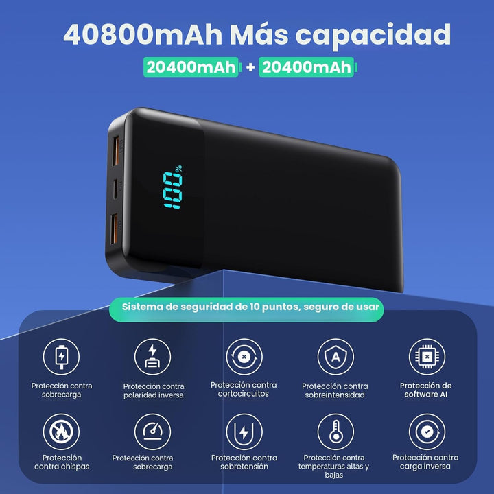 Banco de Energía Cargador Portátil 40800mAh con 3 Cables Integrados...