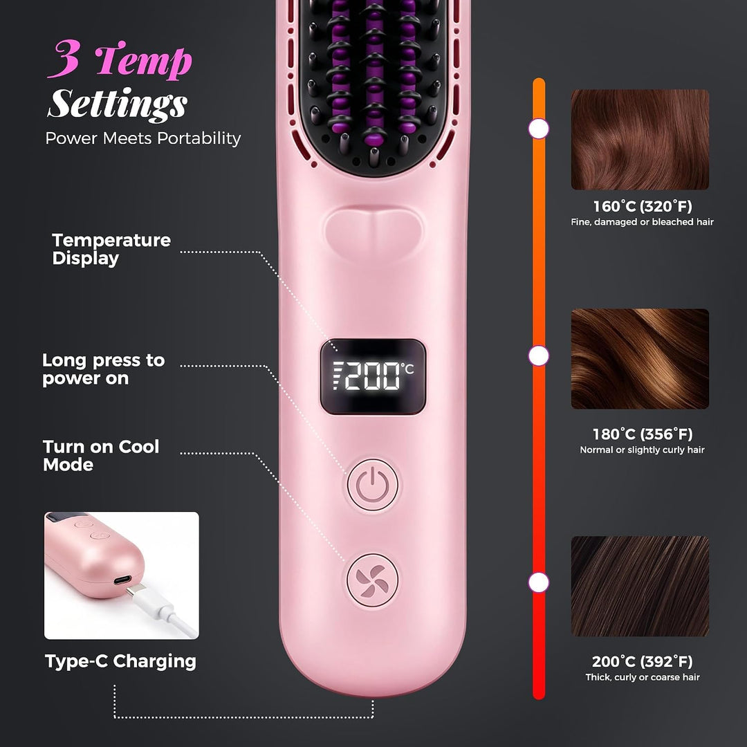 Go Brush Pro 2026, Cordless Hair Straightener Brush, Mini Hair Stra...