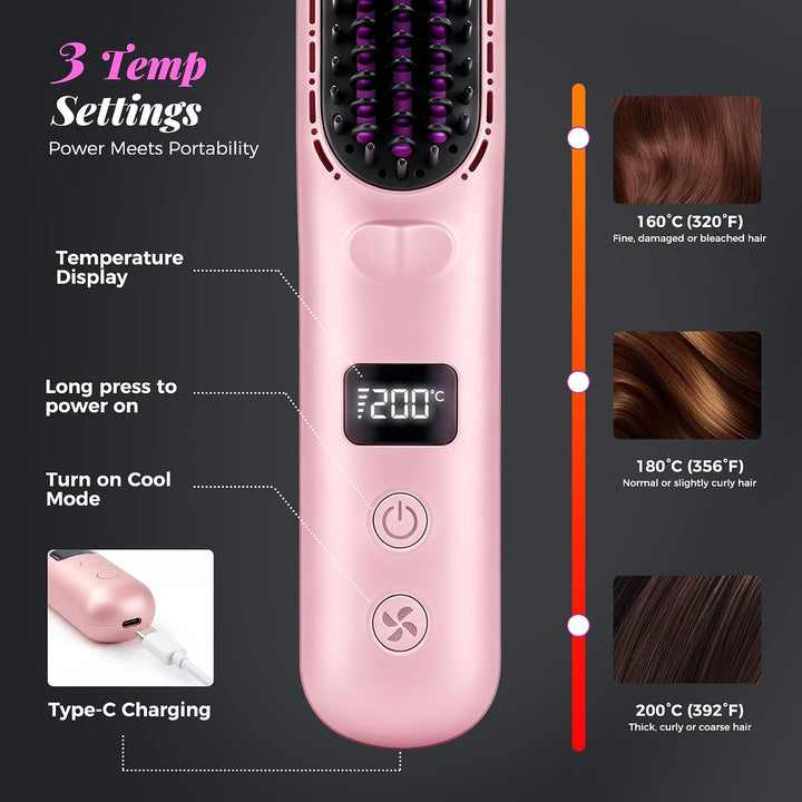 Go Brush Pro 2026, Cordless Hair Straightener Brush, Mini Hair Stra...