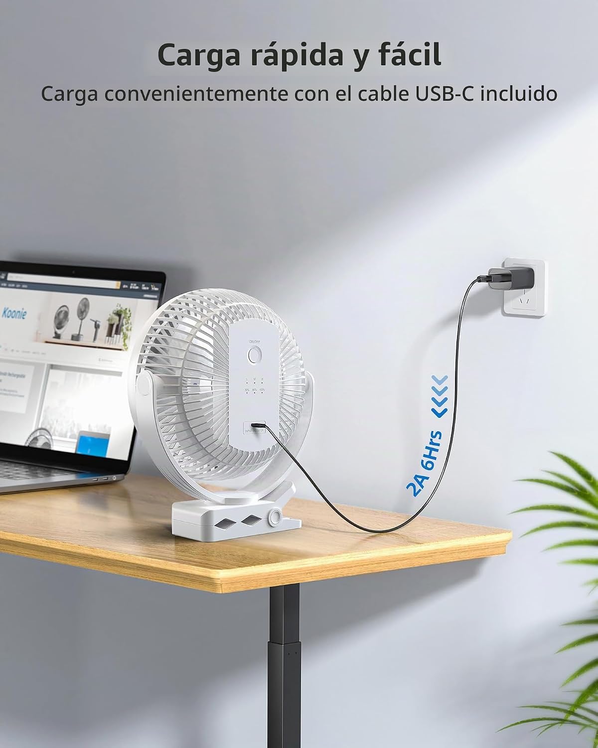 Koonie - Ventilador con clip de 8 pulgadas, batería recargable de 1...