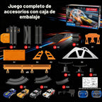 Juego de carreras de coches eléctricos con 4 tragamonedas de alta velocidad, juego de carreras dual con 2 controladores, pista circular de paso elevado con péndulo de puente flash, juguetes de regalo