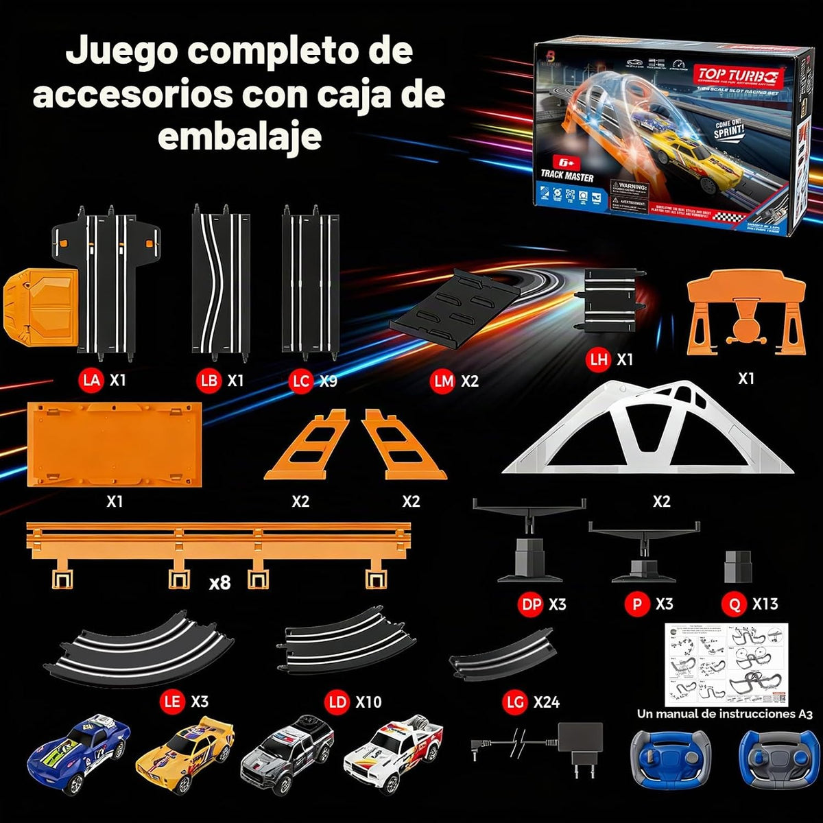 Juego de carreras de coches eléctricos con 4 tragamonedas de alta velocidad, juego de carreras dual con 2 controladores, pista circular de paso elevado con péndulo de puente flash, juguetes de regalo