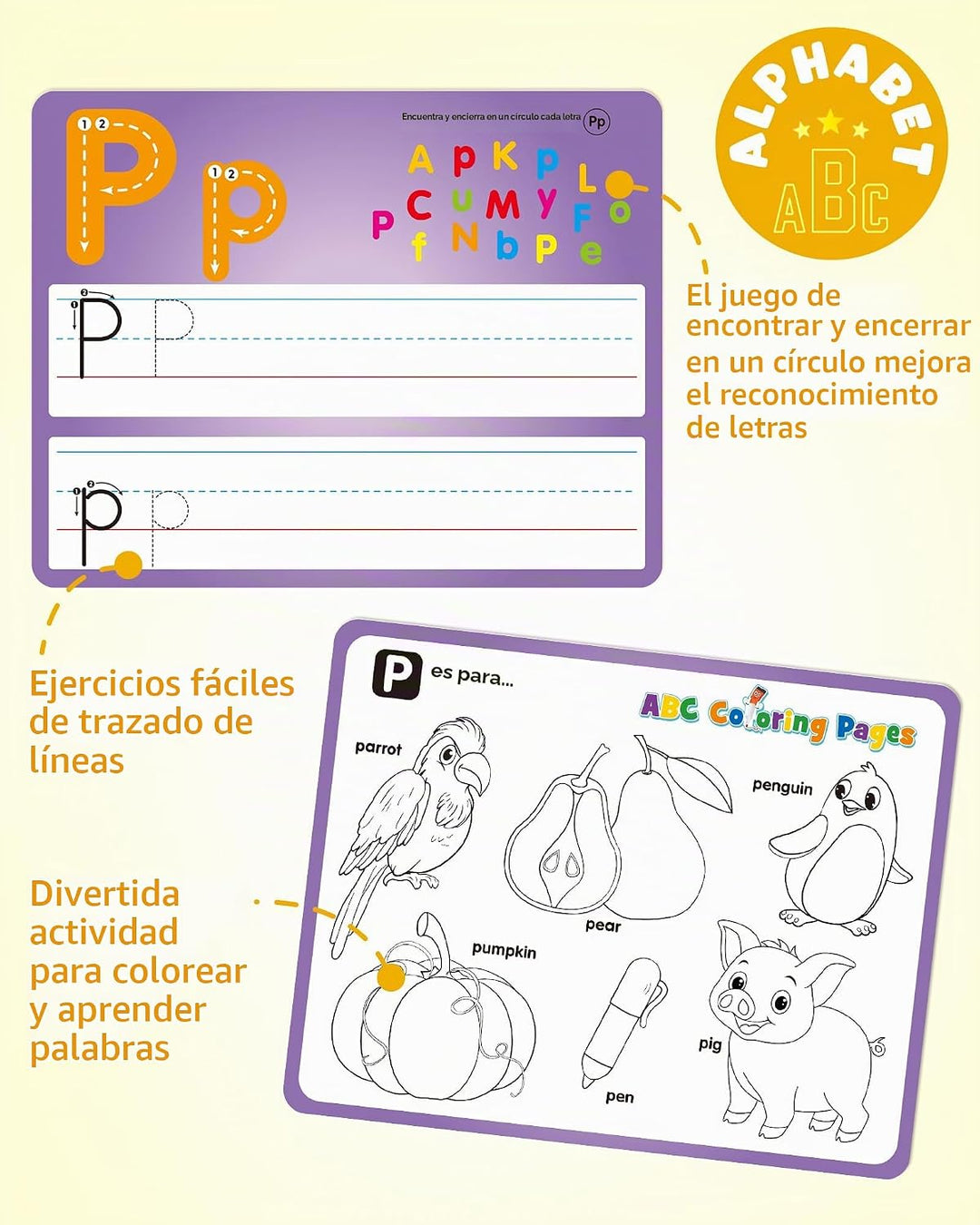 Coogam Tarjetas de práctica de escritura y dibujo, 36 piezas, Alfab...