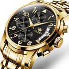 OLEVS Relojes de Oro para Hombres Reloj de Pulsera de Lujo a Prueba de Agua Gran Cara Elegante Acero Inoxidable Analógico Cuarzo Fecha Cronógrafo Luminoso Lectura Fácil Relojes de Negocios Regalos para Hombres Graduación
