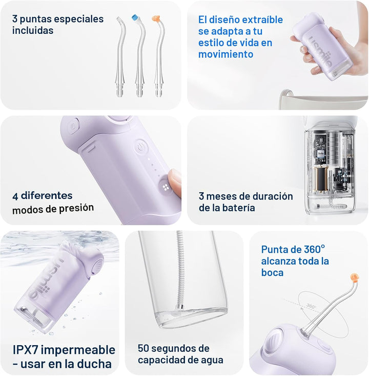 usmile C10 - Irrigador de agua portátil para viajes, batería de 95...