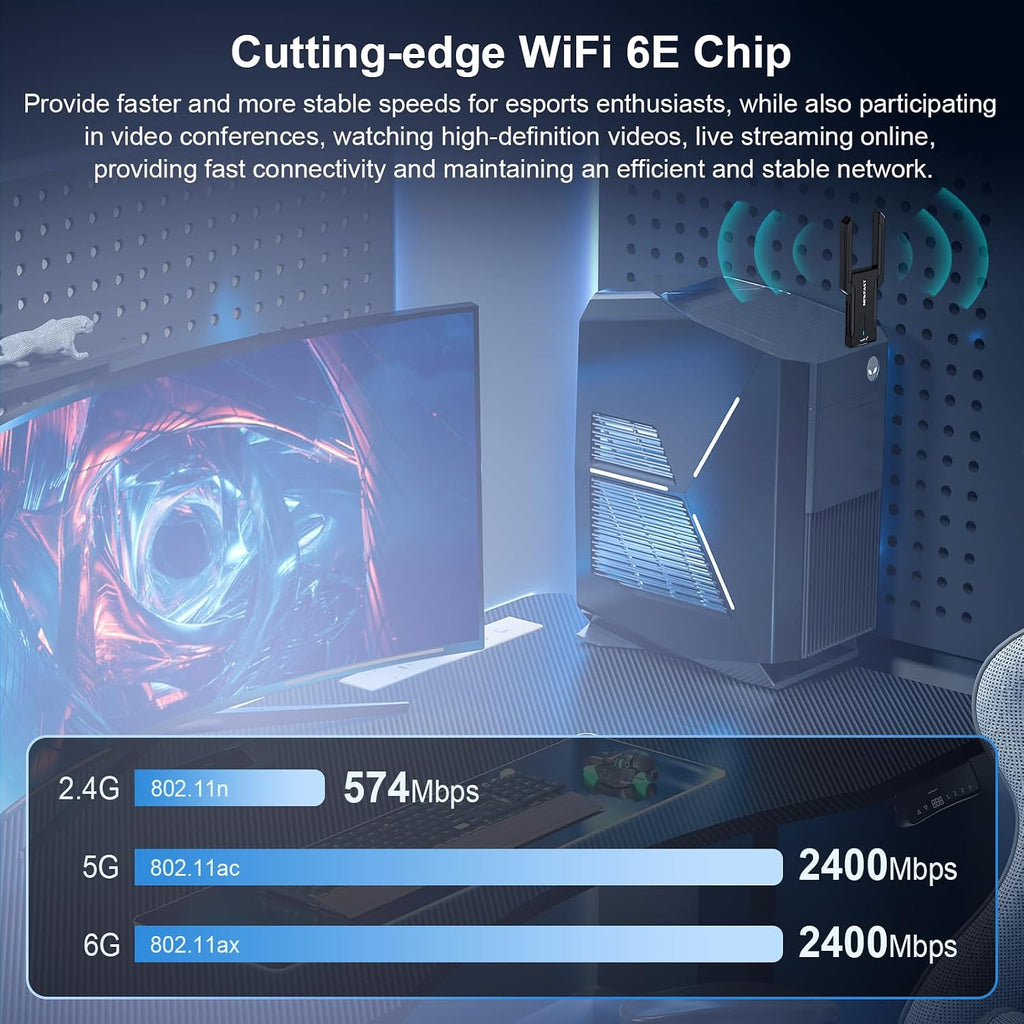 NEWFAST AX5400 Adaptador USB WiFi 6 para PC de escritorio Tri-Band USB 3.0