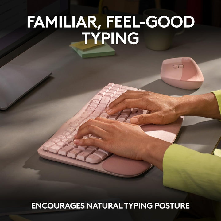 Logitech Wave Keys - Teclado inalámbrico ergonómico con reposamuñec...